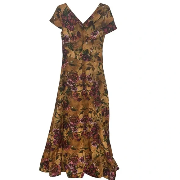 NWOT THEIA Nina Twist Drape A Line Gown in Gilded Poppies - Picture 11 of 14